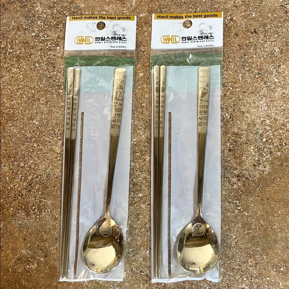 HANIL Gold Color Stainless Steel Korean Chopsticks and Spoon Set